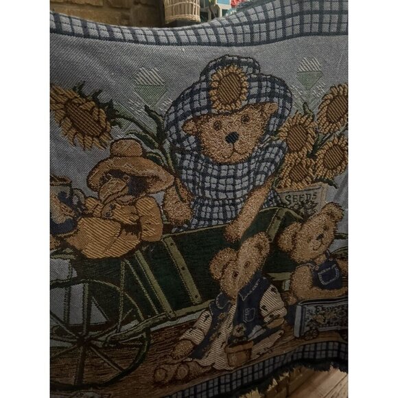 Goodwin Weavers “Teddy’s Wheelbarrow” Nita Showers Vtg Tapestry Throw Blanket - Picture 4 of 9